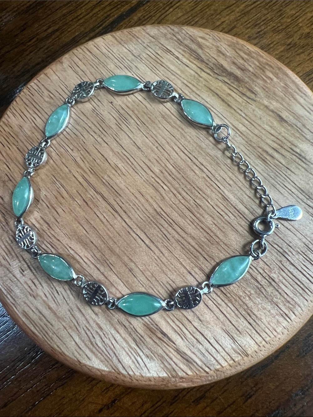 Sterling Silver Green Marquise adventurine Link Bracelet